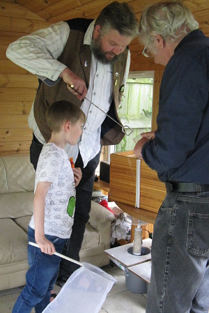 Examining a moth trap